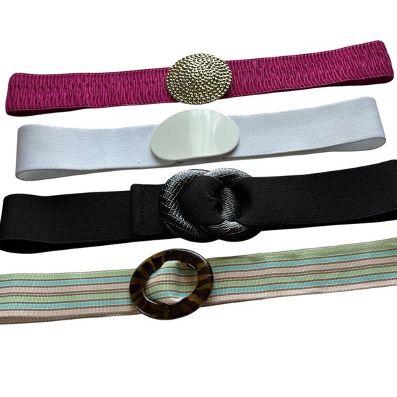 Lot of 4 Women's Belts Stretchy Elastic Hot Pink Black White and Stripe - Picture 1 of 9